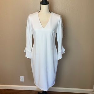 Calvin Klein V-neck ruffle sleeve sheath dress